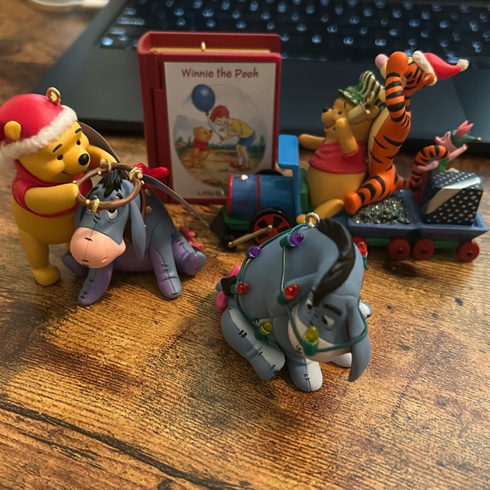 Lot of four Winnie the Pooh characters, Hallmark Christmas ornaments. ￼